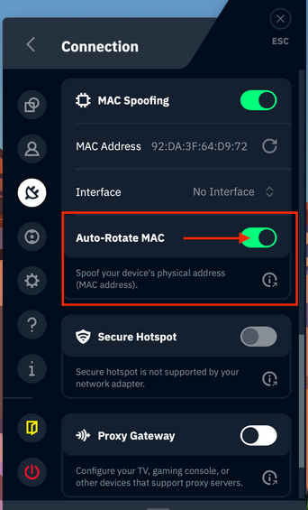 Auto-Rotate MAC toggle