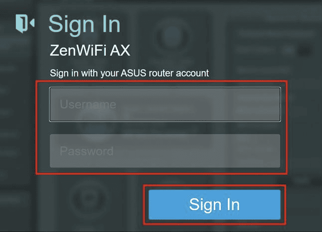 Pantalla de inicio de sesión del router ASUSWRT